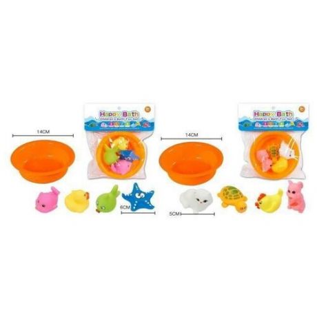 Набор игрушек для ванны "Веселое купание", 4 предмета и ванночка