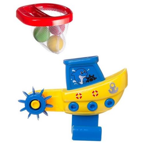 Набор игрушек для ванной Abtoys Веселое купание Кораблик с корзиной и 3 мячиками для водного баскетбола
