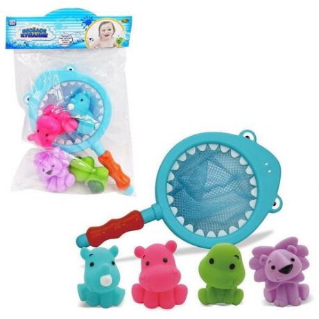 Набор игрушек для ванной ABtoys Веселое купание Сачок с 4-мя зверятами