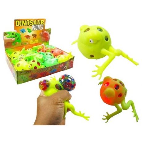 Игрушка- антистресс. Мялка с разноцветными шариками "Dinosaur World Лягушка", со световыми эффектами, 12 шт. в дисплее