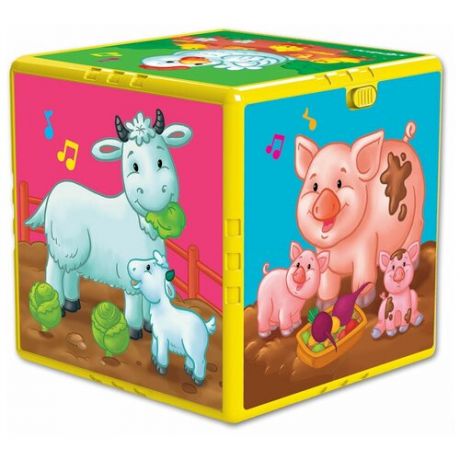 Интерактивная развивающая игрушка Азбукварик Говорящий кубик. В гостях на ферме, разноцветный