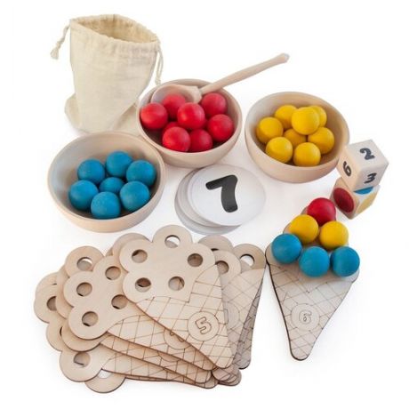 Развивающий деревянный набор для детей / Сортер "Сладкий счёт" 30 шариков / по методике Монтессори / Ulanik