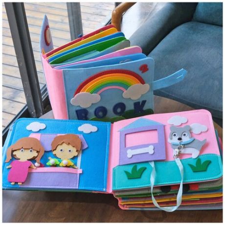 Мягкая развивающая книжка AveBaby Rainbow для детей, книга из фетра тактильная в дорогу набор для развития фетровый