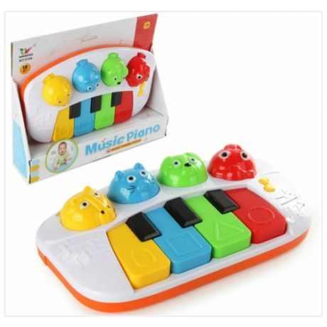 Пианино потеша для малышей на батарейках в коробке веселые мелодии, звуки животных, подсветка; размер 26х14х игрушечный для детей
