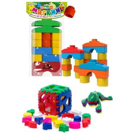 Развивающая игрушка Биплант логический кубик Большой+ мягкий конструктор Кнопик + команда Ква №1, яркие цвета