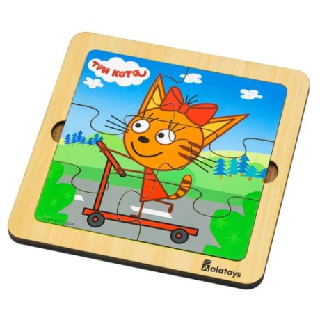 Игрушка для детей интерактивная развивающая Пазл Карамелька "Три кота" (деревянная)
