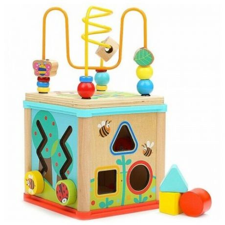 Развивающая игрушка TopBright Бизи-куб Сад 5 в 1 (120315), бежевый/голубой/красный
