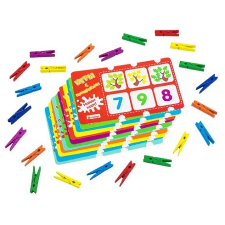 Игрушка для детей интерактивная развивающая Игры с прищепками "Учим цифры" (деревянная)