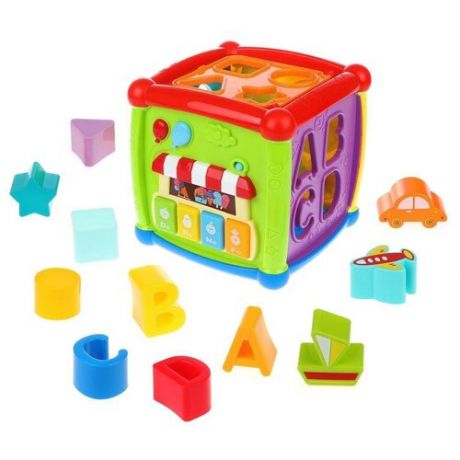 Интерактивная развивающая игрушка Huanger Fancy Cube HE0520, зеленый/фиолетовый/голубой
