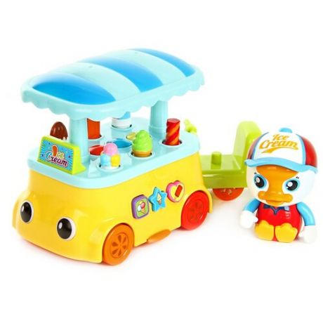 Развивающая игрушка Huile Plastic Toys Паровозик-тележка мороженщика 6101, желтый/голубой