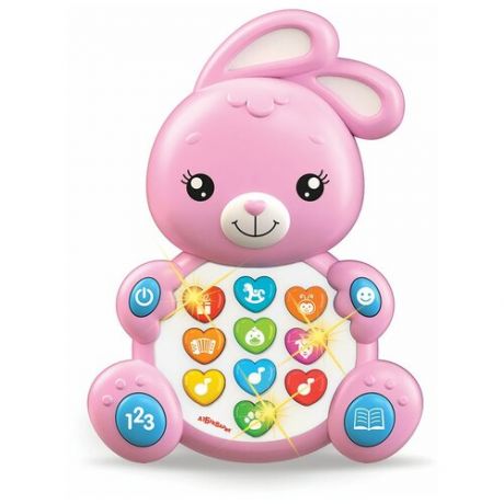Интерактивная развивающая игрушка Азбукварик Зверята с огоньками Зайка 2348, розовый