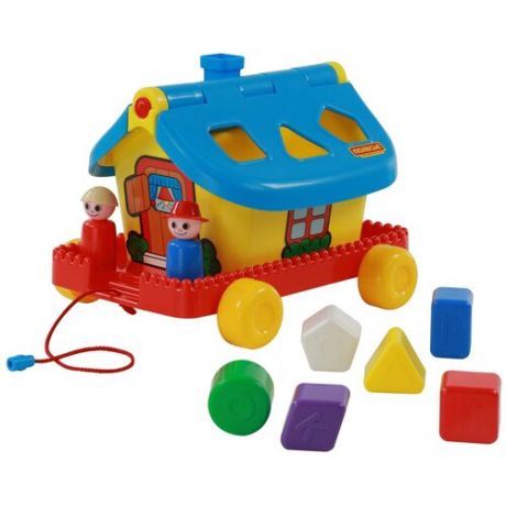 Каталка-игрушка Полесье Садовый домик на колесиках 56443 голубой/желтый/красный