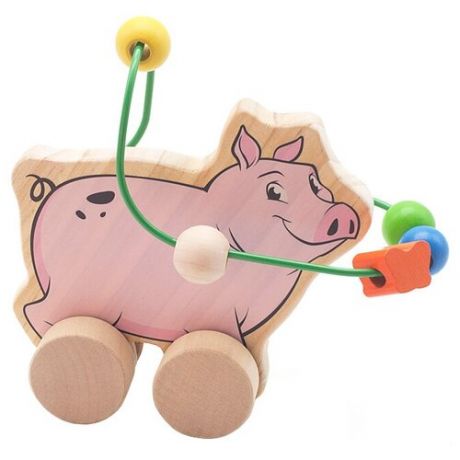 Каталка-игрушка Мир деревянных игрушек Свинья (Д367) розовый