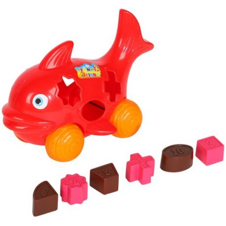 Каталка-сортер на верёвочке "Рыба" ТМ "Компания Друзей", игрушка для малышей, игрушка развивающая, для детей, красный