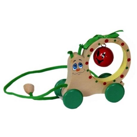 Каталка-игрушка Крона Улитка-бубенчик (213-043) бежевый/зеленый