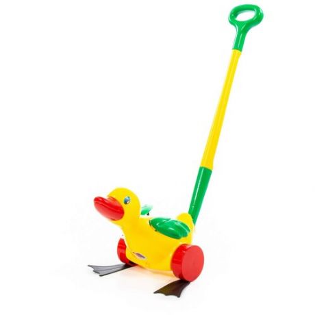 Каталка-игрушка Molto Утёнок с ручкой, 7925 желтый/зеленый/красный