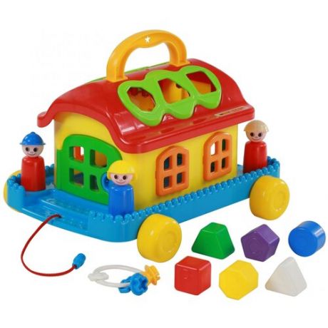 Каталка-игрушка Полесье Сказочный домик на колесиках 48769 красный/желтый/синий