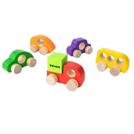 Каталка-игрушка Томик Машинки (набор 5 штук) 23708 зеленый/красный/желтый/фиолетовый/оранжевый