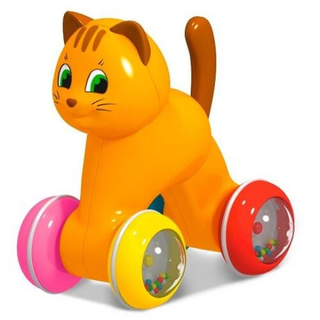 Каталка-игрушка Stellar Котик (01931) оранжевый/разноцветные колеса