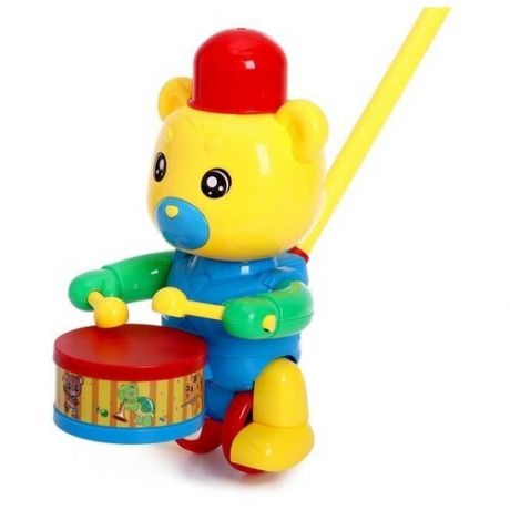 Каталка на палке «Медведь-барабанщик», цвета микс