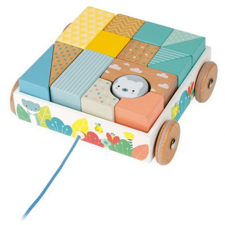 Каталка-игрушка Janod Тележка с блоками (J05152) разноцветный