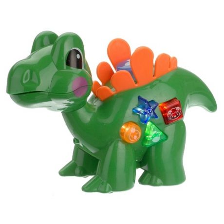 Каталка детская Динозаврик на батарейках / игрушка - каталка на веревочке, мелодии, голоса животных, световые эффекты, подвижные элементы, синий