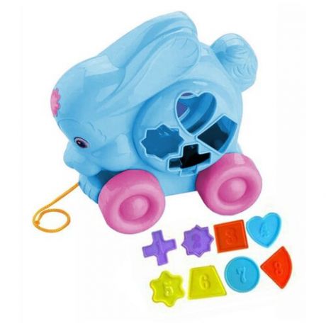 Каталка детская на веревочке Зайка / игрушка - каталка, сортер для малышей, логические фигуры
