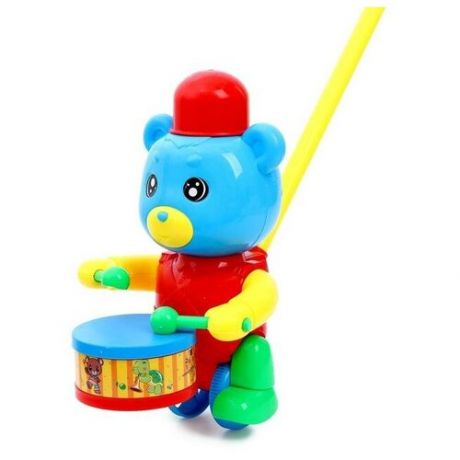 Каталка на палочке «Медведь-барабанщик», цвета микс