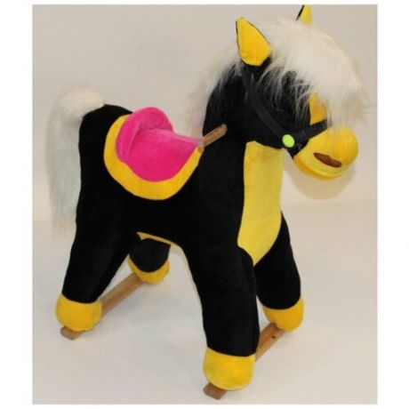 Качалка вороной конь черный мягкая отделка Yaguar Toys