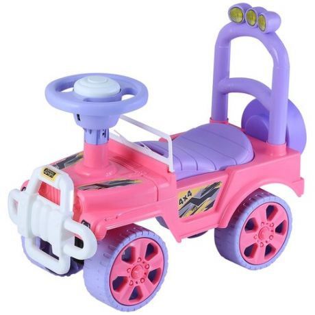 Каталка детская толокар ТМ "Компания Друзей", внедорожник, джип, пушкар, пластиковые колеса, высокая спинка, багажник, розовый, JB5300496