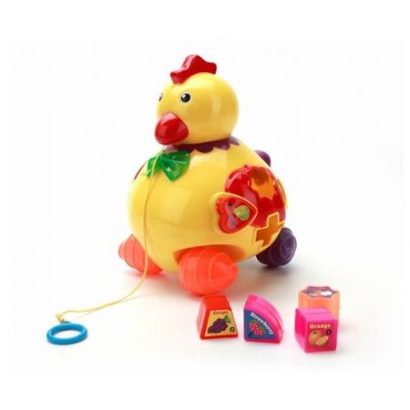 Shenzhen toys Каталка-курочка развивающ свет+звук на веревочке с аксесс1