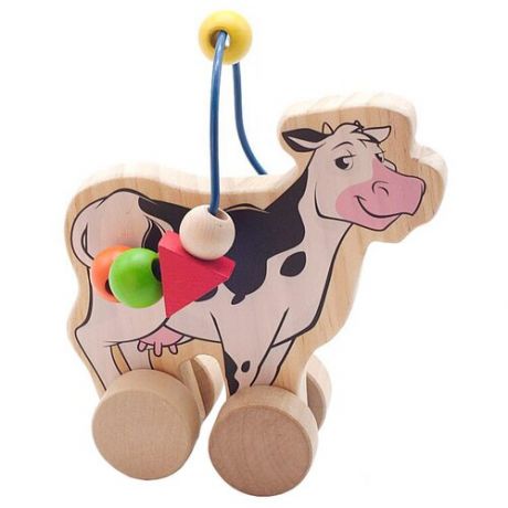 Каталка-игрушка Мир деревянных игрушек Корова (Д361) бежевый/синий/белый