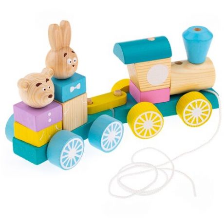 Каталка-игрушка Томик Паровоз с вагоном 1-30 разноцветный
