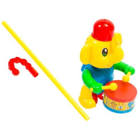 Желтый слоник каталка с палкой для мальчиков и девочек стучит в барабан во время движения