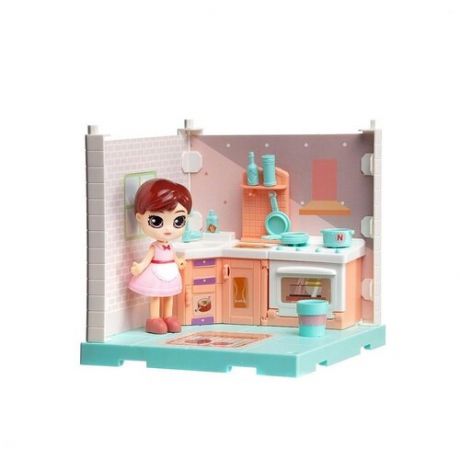 Модульный домик Junfa (Собери сам), 1 секция, Мини- кукла на кухне, аксессуарами (WJ-14330)