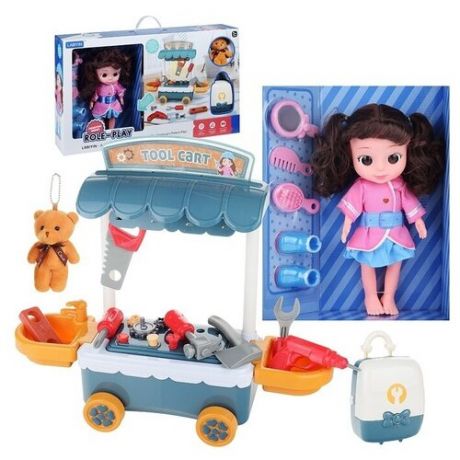 Кукла Oubaoloon музыкальная, 32 см, с тележкой, чемоданом, брелоком и аксессуарами, в коробке (339-6B)