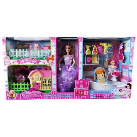 Кукла Sweet Hut AMD-295 в наборе 2 куклы-дочки с домиком, мебель, сантехникой и качелью