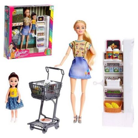 Кукла-модель шарнирная «Джессика в супермаркете» с малышом и аксессуарами, микс