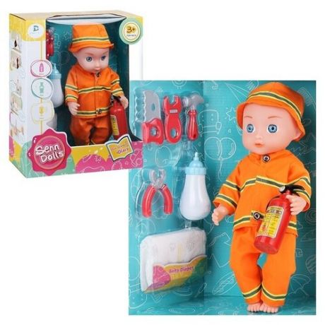 Кукла Oubaoloon 35 см, бутылочка, памперс, огнетушителем, молотком, пилой, с аксессуарами, в коробке (SNB168H)