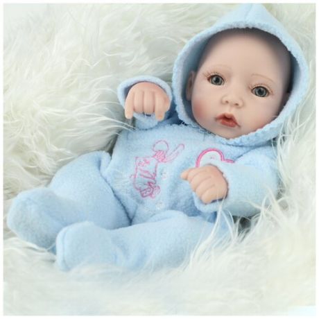 Reborn Kaydora Кукла Реборн виниловая (Reborn Full Vinyl Doll 11 inch) Мальчик в голубом комбинезоне (28 см)