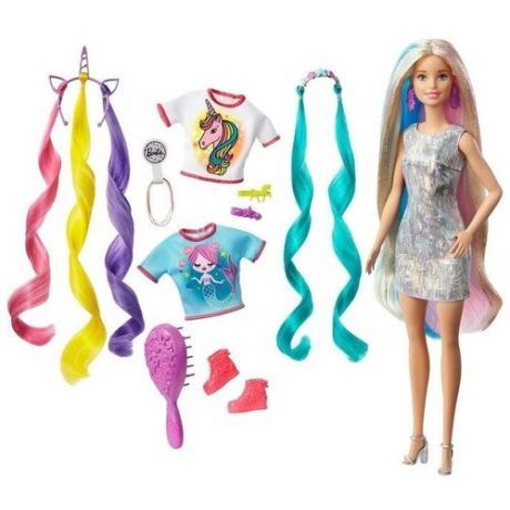 Кукла Mattel Barbie Радужные волосы со съемными разноцветными прядями