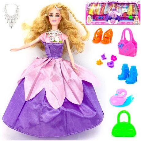 Набор кукла с платьями и аксессуарами Charm Girl, руки на шарнирах, 29 см, 16 платьев, обувь, сумочки, заколки, ожерелье