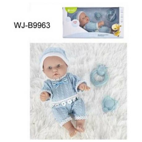 Пупс JUNFA Pure Baby 25см в голубых кофточке, шортиках, шапочке, с аксессуарами Junfa WJ-B9963