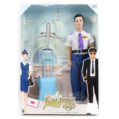Кукла для девочек, кукла Кен, Пилот с чемоданом, высота куклы - 29 см.