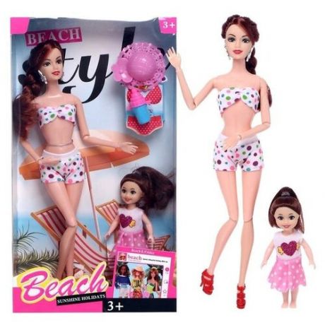 Кукла-модель шарнирная "Рита" с малышкой на пляже, с аксессуарами