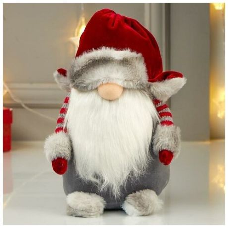 Кукла интерьерная "Дедушка Мороз в серой шубе и красном колпаке-шапке" микс 55х15х16 см