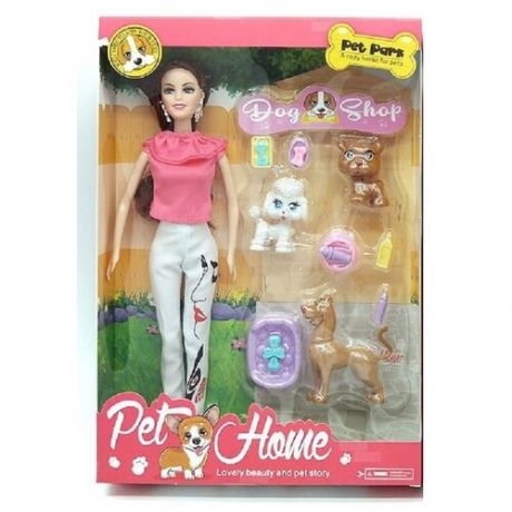 Кукла для девочек, в брюках, с питомцами, с аксессуарами, детский игровой набор, высота куклы - 30 см.