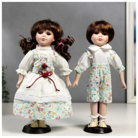 Кукла коллекционная парочка набор 2 шт "Стася и Егор в нарядах в цветочек" 30 см 4822745 .