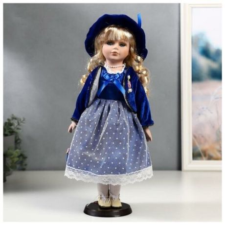 Кукла коллекционная керамика "Женя в синем платье и бархатном пиджаке" 40 см 4822737 .