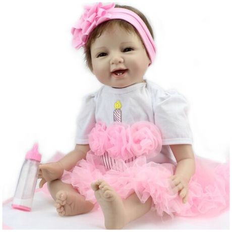 Reborn Kaydora Кукла Реборн мягконабивная (Reborn Cloth Body Doll 22 inch) Девочка в пышном розовом платье (56 см)